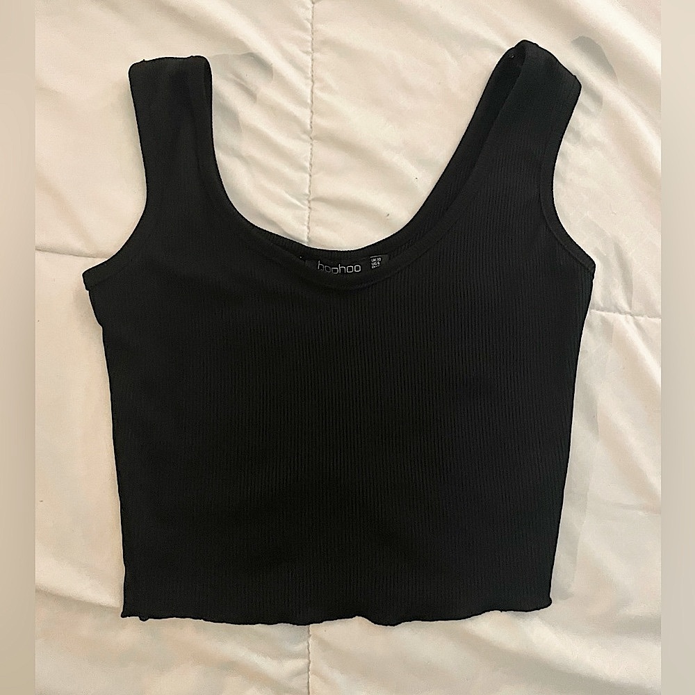 Boohoo Tops | Ribbed Black Crop Tank | Color: Black | Size: 6